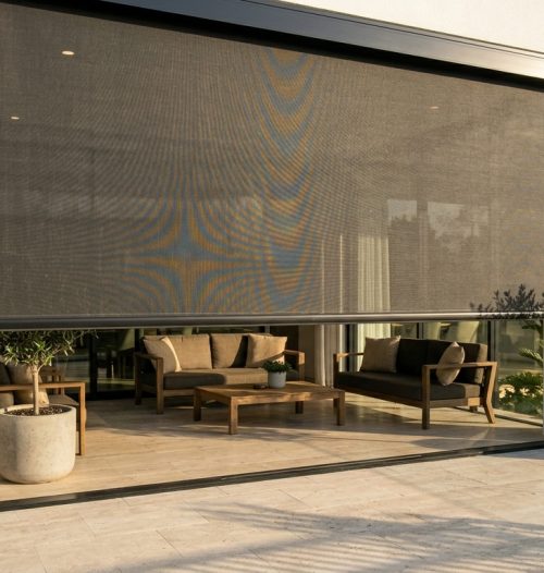 Outdoor blinds on a modern coastal entertainment area