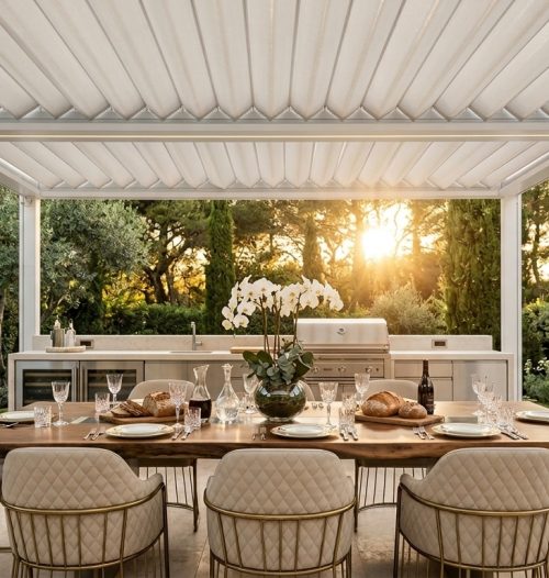 Well-maintained outdoor blinds on a luxury covered patio